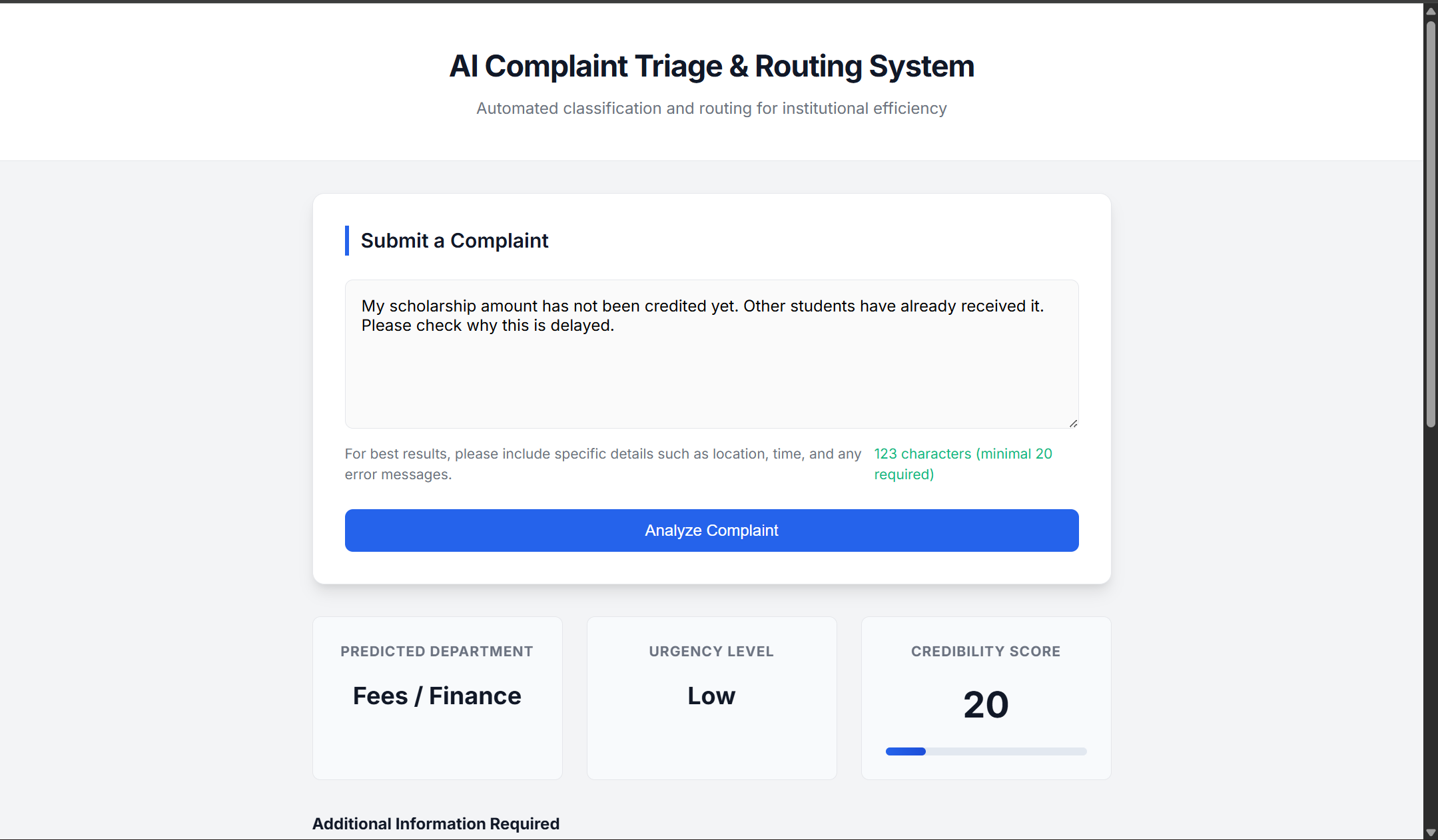 AI Complaint Triage & Routing System